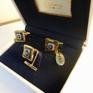 Cloisonné  Shippo Cuff Links and Tie Tack Set- New With Tags